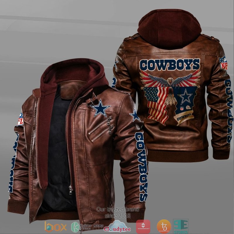 NFL Dallas Cowboys Eagle American flag 2d leather jacket 2 NFL Dallas Cowboys Eagle American flag 2d leather jacket 1
