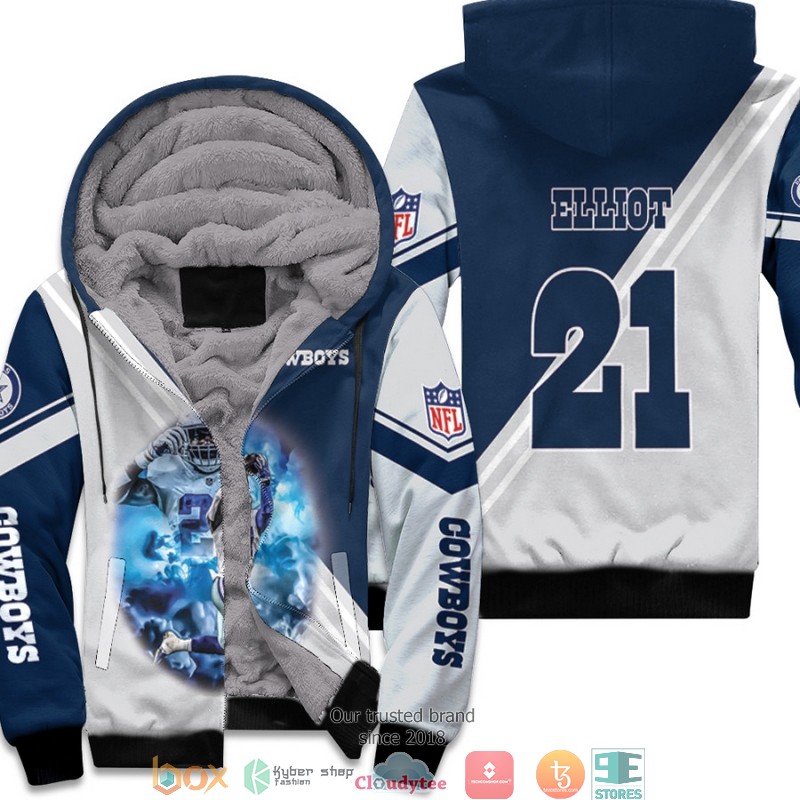 NFL Dallas Cowboys Ezekiel Elliot 21 Team Grey 3d Fleece Hoodie