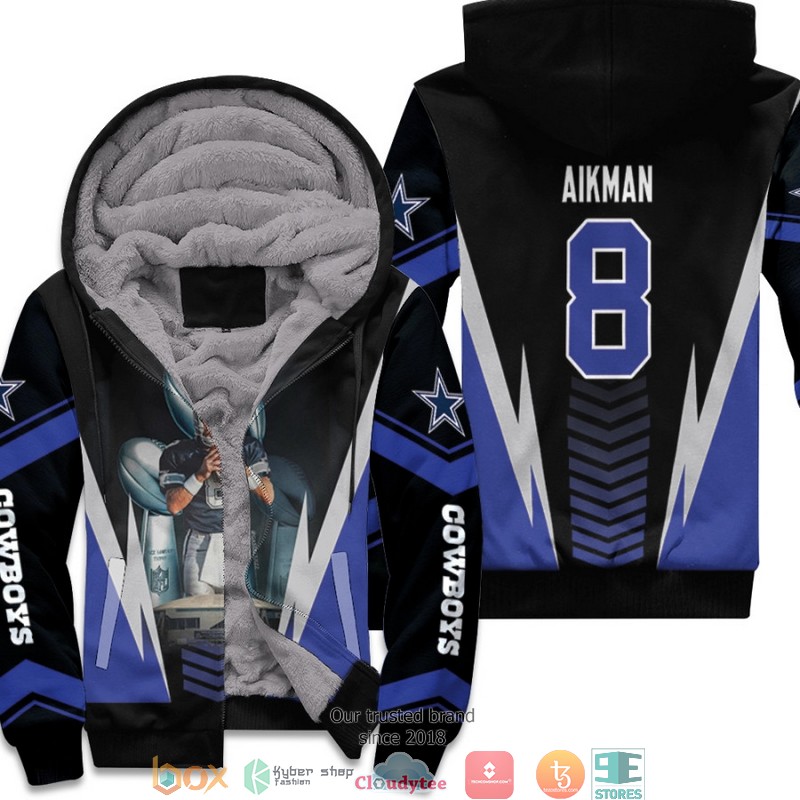NFL Dallas Cowboys Troy Aikman 8 Team Black 3D Fleece Hoodie 2 NFL Dallas Cowboys Troy Aikman 8 Team Black 3D Fleece Hoodie
