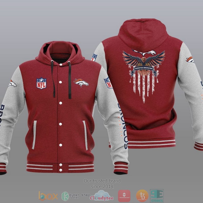 NFL Denver Broncos Eagle American Flag Baseball Jacket Hoodie 1 2 3 4