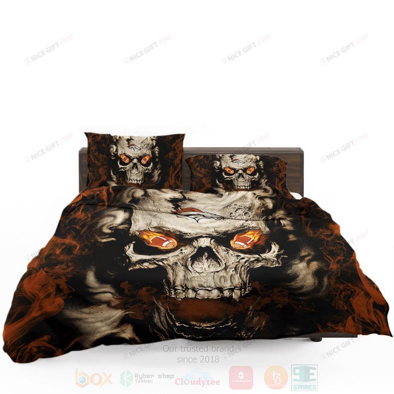 NFL Denver Broncos Inspired Skull Bedding Set