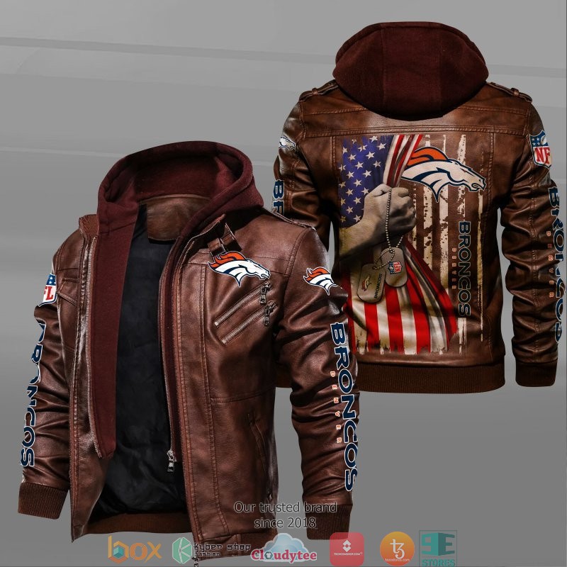 NFL Denver Broncos hold American flag 2d leather jacket 2 NFL Denver Broncos hold American flag 2d leather jacket 1