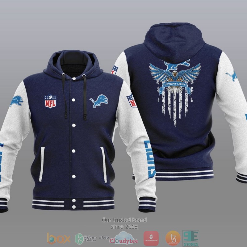 NFL Detroit Lions Eagle American Flag Baseball Jacket Hoodie