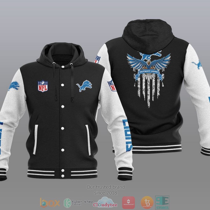 NFL Detroit Lions Eagle American Flag Baseball Jacket Hoodie 1