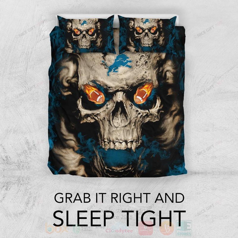 BEST NFL Detroit Lions Inspired Skull Duvet Cover Bed Sets 3 NFL Detroit Lions Inspired Skull Bedding Set 1 2