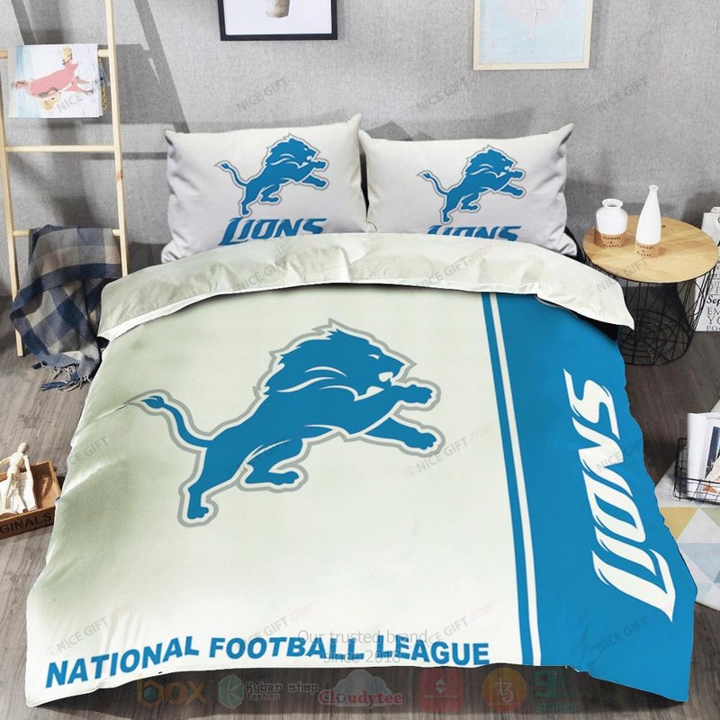 NFL Detroit Lions Inspired White Blue Bedding Set 1