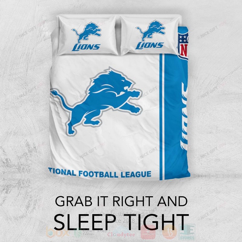 BEST NFL Detroit Lions Inspired White-Blue Duvet Cover Bed Sets 3 NFL Detroit Lions Inspired White Blue Bedding Set 1 2