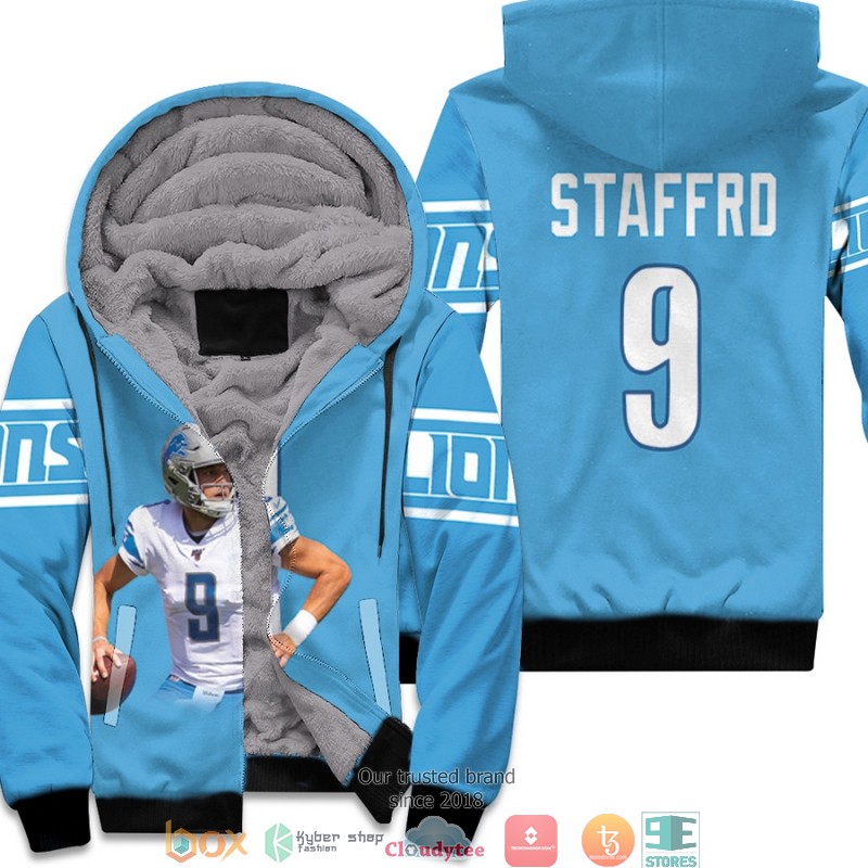 NFL Detroit Lions Matthew Stafford 9 Team Blue 3D Fleece Hoodie