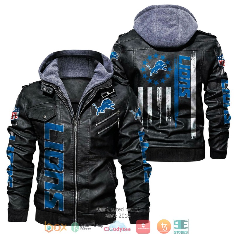 NFL Detroit Lions thin blue line flag 2d leather jacket