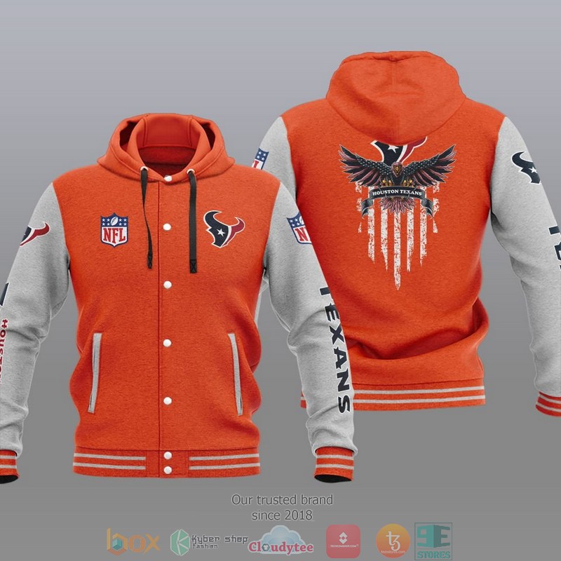 HOT Houston Texans Eagle American Flag Varsity Hoodie Jacket 6 NFL Houston Texans Eagle American Flag Baseball Jacket Hoodie 1 2 3 4 5