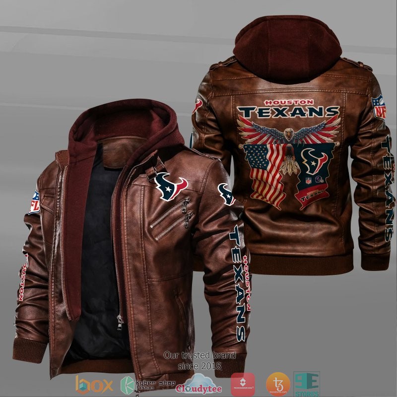 NFL Houston Texans Eagle American flag 2d leather jacket 2 NFL Houston Texans Eagle American flag 2d leather jacket 1