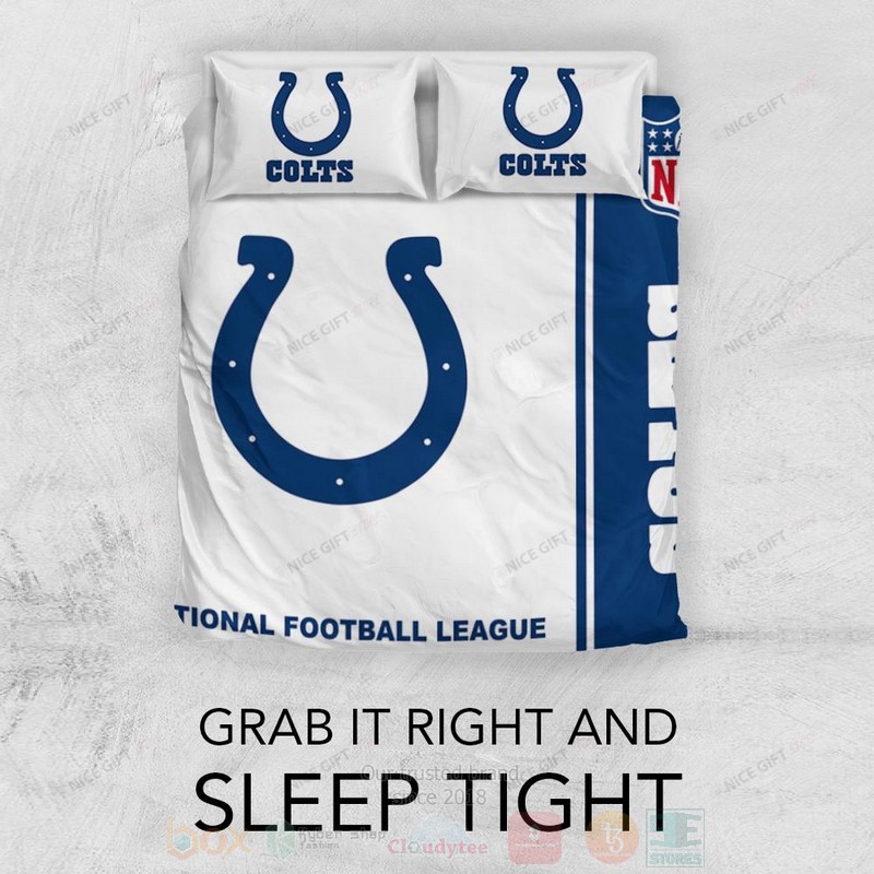 BEST NFL Indianapolis Colts Inspired White-Navy Duvet Cover Bed Sets 3 NFL Indianapolis Colts Inspired White Navy Bedding Set 1 2