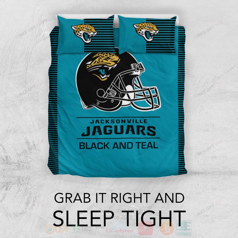 BEST NFL Jacksonville Jaguars Black and Teal Inspired Duvet Cover Bed Sets 3 NFL Jacksonville Jaguars Black and Teal Inspired Bedding Set 1 2