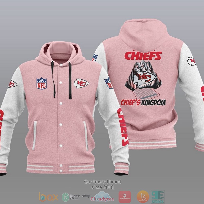 HOT Kansas City Chiefs Chief's Kingdom Varsity Hoodie Jacket 4 NFL Kansas City Chiefs Chiefs Kingdom Baseball Jacket Hoodie 1 2 3