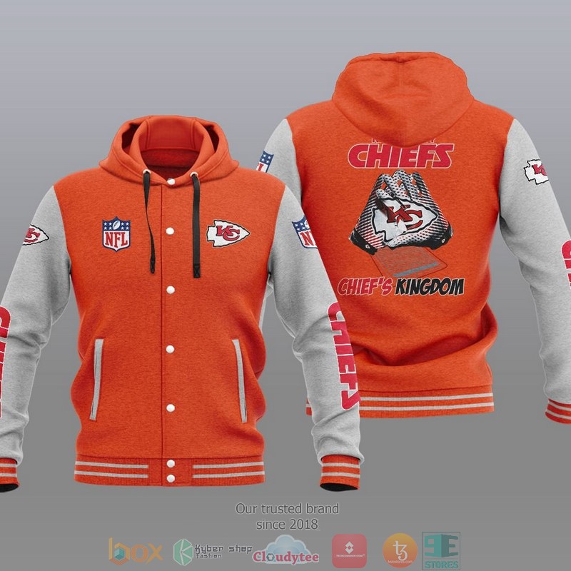 HOT Kansas City Chiefs Chief's Kingdom Varsity Hoodie Jacket 6 NFL Kansas City Chiefs Chiefs Kingdom Baseball Jacket Hoodie 1 2 3 4 5