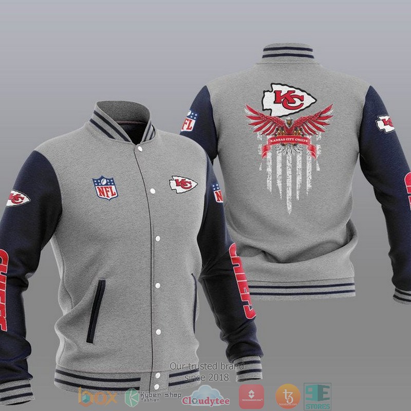 NFL Kansas City Chiefs Eagle Thin Line Flag Varsity Jacket 2 NFL Kansas City Chiefs Eagle Thin Line Flag Varsity Jacket 1