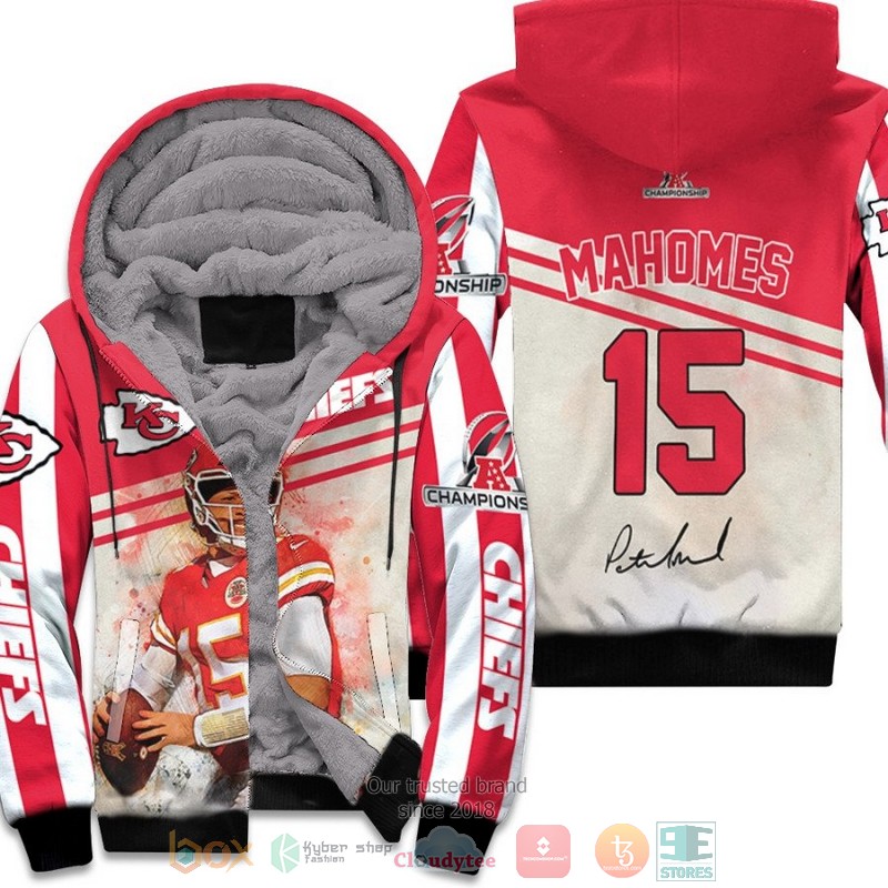 BEST NFL Kansas City Chiefs Patrick Mahomes 15 AFC Championship 2022 Red 3D fleece Hoodie 3 NFL Kansas City Chiefs Patrick Mahomes 15 AFC Championship 2022 Red Fleece Hoodie