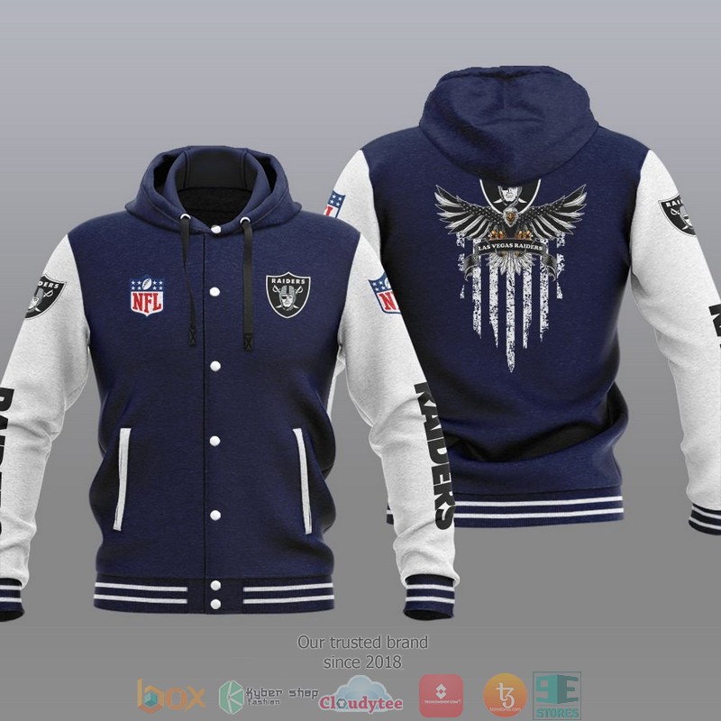 HOT Las Vegas Raiders Eagle American Flag Varsity Hoodie Jacket 3 NFL Las Vegas Raiders Eagle American Flag Baseball Jacket Hoodie 1 2