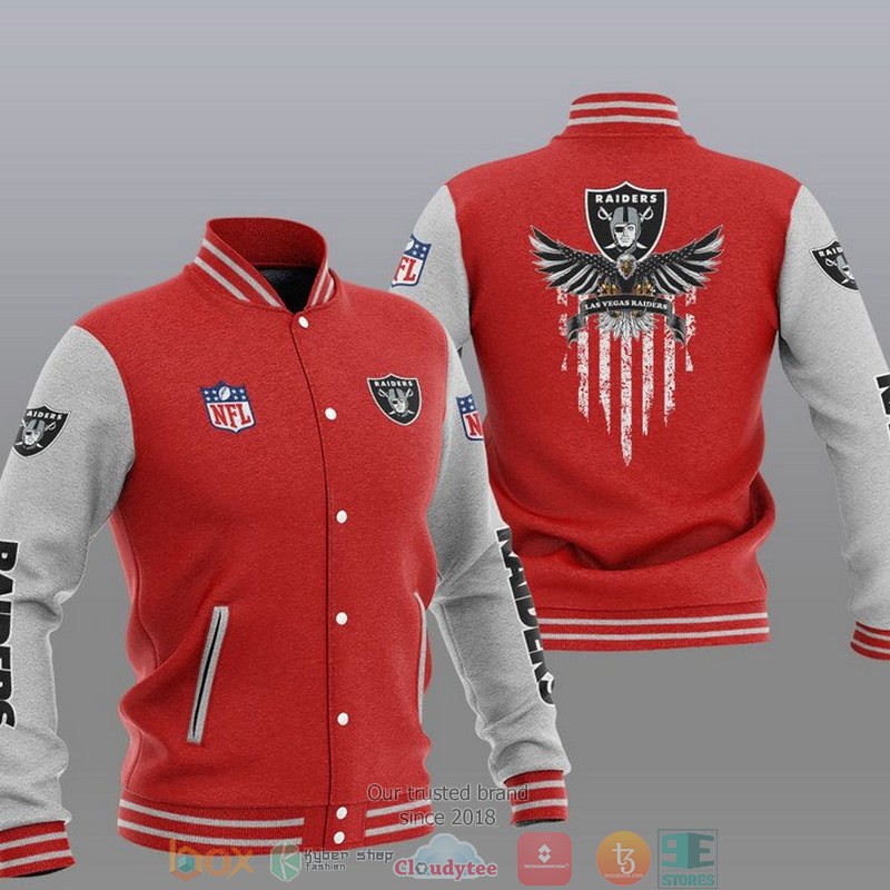 NFL Las Vegas Raiders Eagle Thin Line Flag Varsity Jacket 1 2 3 4