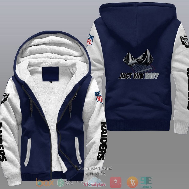 HOT Las Vegas Raiders Just Win Baby 3D Fleece Hoodie 3 NFL Las Vegas Raiders Just Win Baby Fleece Hoodie 1 2