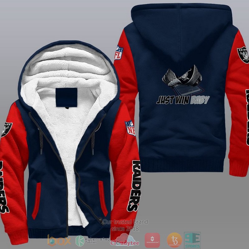 HOT Las Vegas Raiders Just Win Baby 3D Fleece Hoodie 4 NFL Las Vegas Raiders Just Win Baby Fleece Hoodie 1 2 3