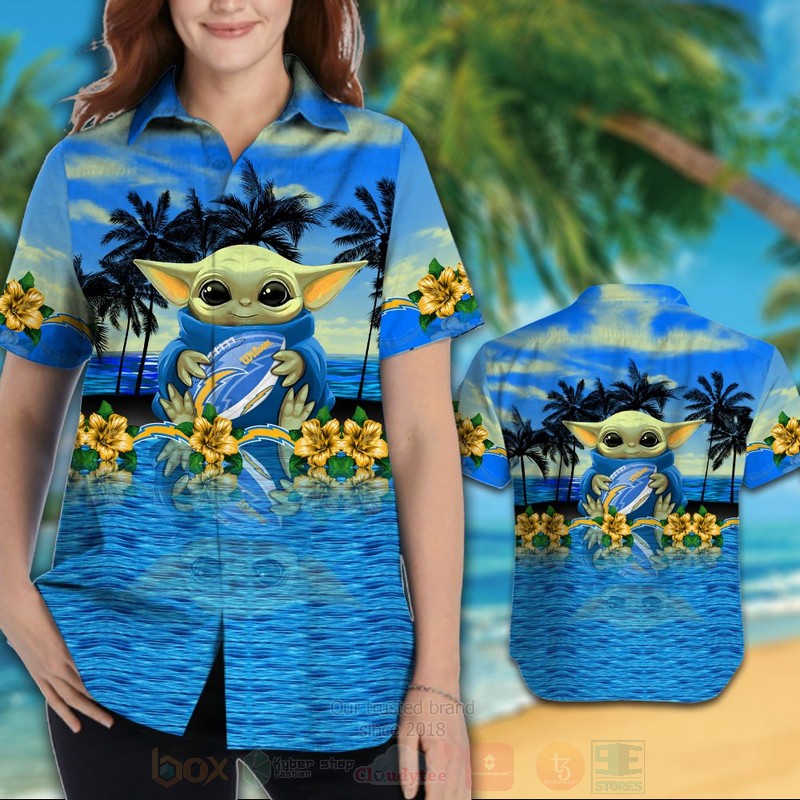 BEST NFL Los Angeles Baby Yoda Chargers Hawaii Shirt, Short 3 NFL Los Angeles Baby Yoda Chargers Hawaiian Shirt 1 2