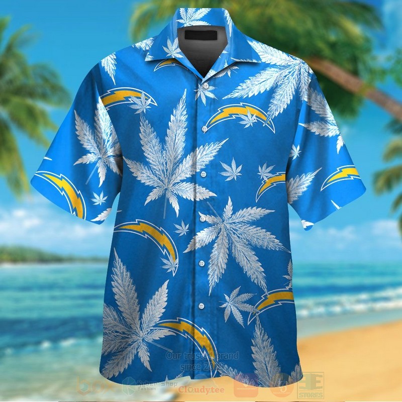 NFL Los Angeles Chargers Cannabis Leaves Hawaiian Shirt Short