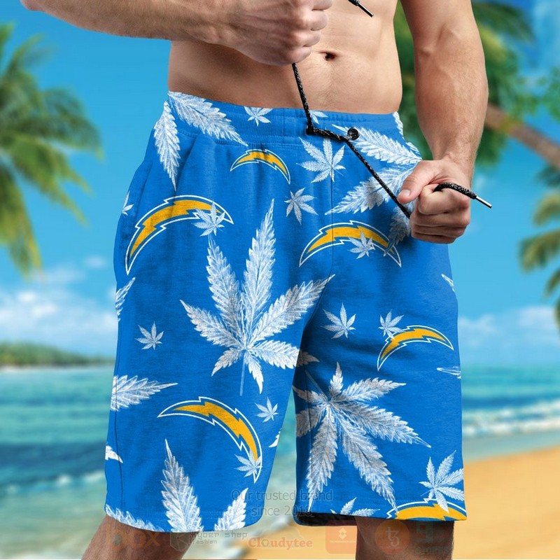 NFL Los Angeles Chargers Cannabis Leaves Hawaiian Shirt Short 1 2 3 4