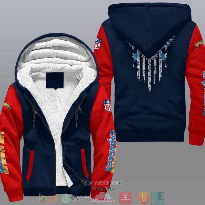 HOT Los Angeles Chargers Eagle American Flag 3D Fleece Hoodie 4 NFL Los Angeles Chargers Eagle American Flag Fleece Hoodie 1 2 3