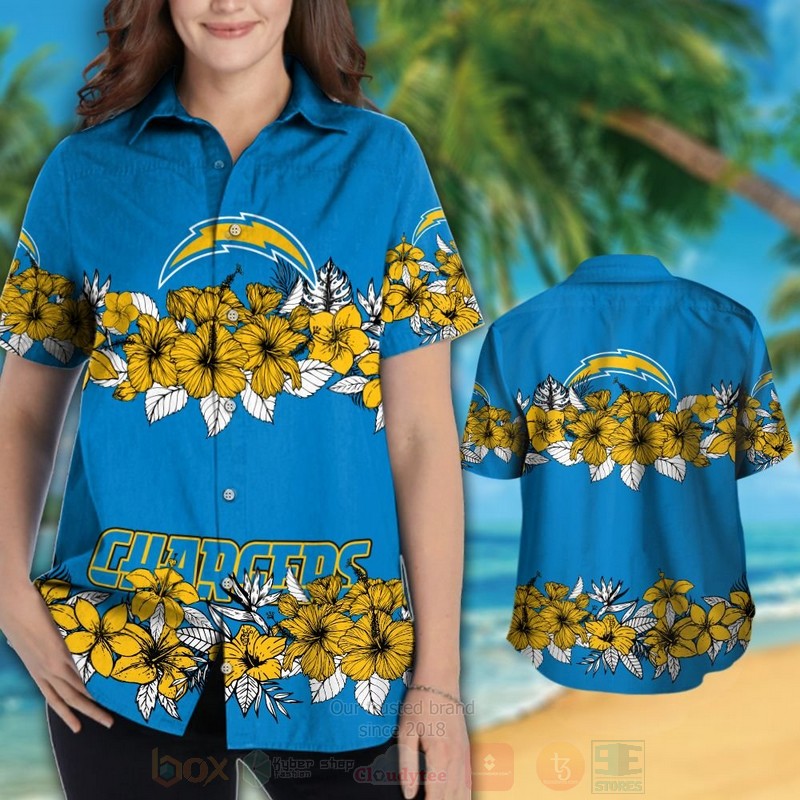 BEST NFL Los Angeles Chargers Hibiscus Yellow Hawaii Shirt, Short 3 NFL Los Angeles Chargers Hibiscus Yellow Hawaiian Shirt Short 1 2