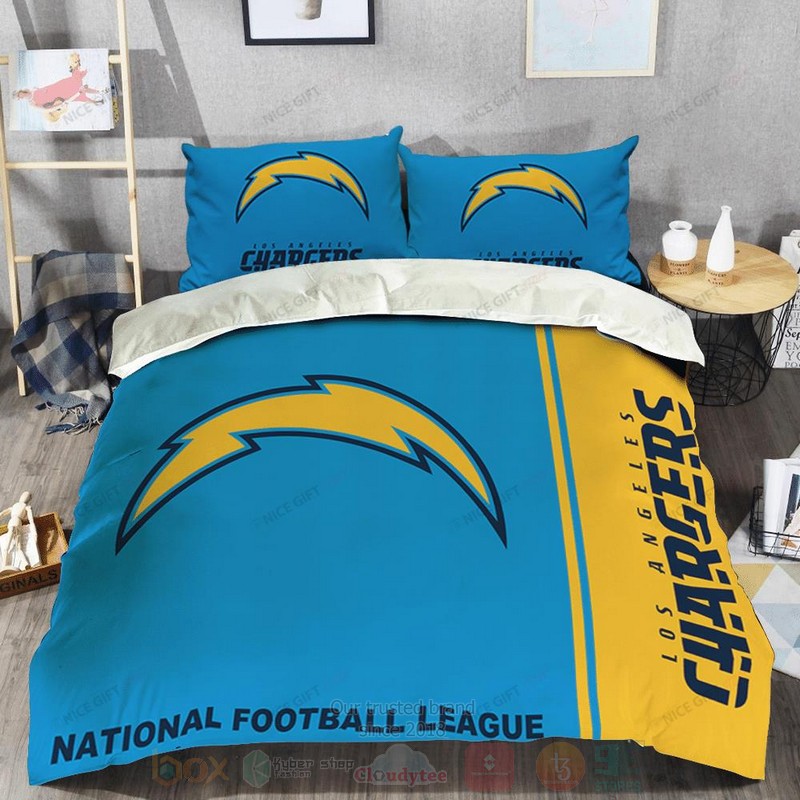NFL Los Angeles Chargers Inspired Blue Yellow Bedding Set 1