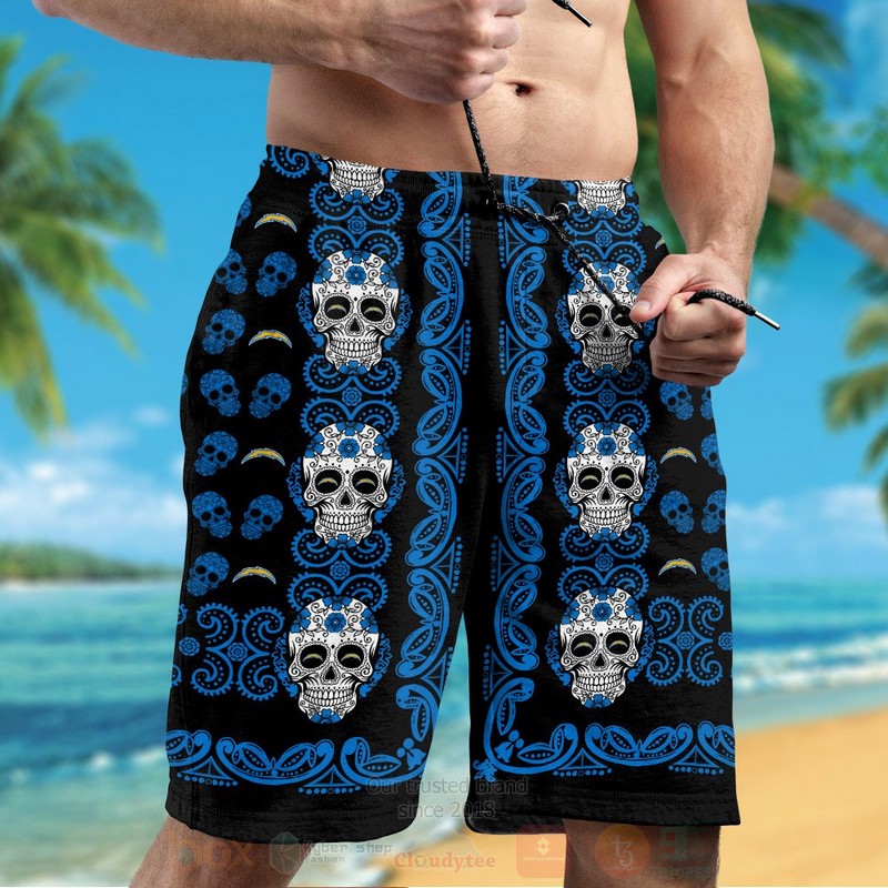BEST NFL Los Angeles Chargers Skulls Hawaii Shirt, Short 5 NFL Los Angeles Chargers Skulls Hawaiian Shirt Short 1 2 3 4