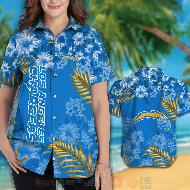 BEST NFL Los Angeles Chargers White Hibiscus Hawaii Shirt, Short 3 NFL Los Angeles Chargers White Hibiscus Hawaiian Shirt Short 1 2