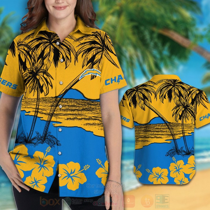 BEST NFL Los Angeles Chargers Yellow-Blue Hawaii Shirt, Short 3 NFL Los Angeles Chargers Yellow Blue Hawaiian Shirt Short 1 2