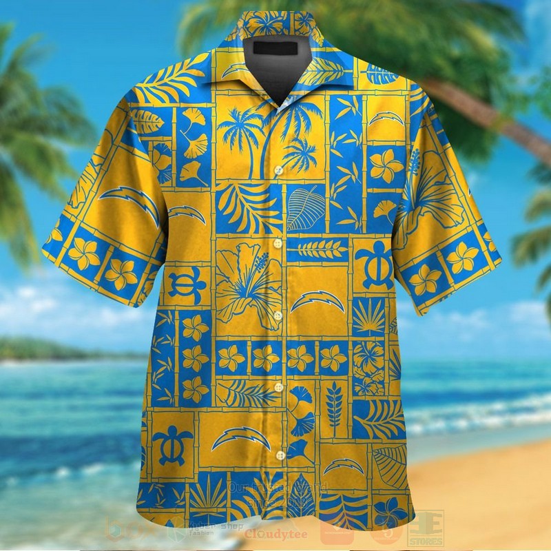 NFL Los Angeles Chargers Yellow Blue Marine Ecology Hawaiian Shirt Short