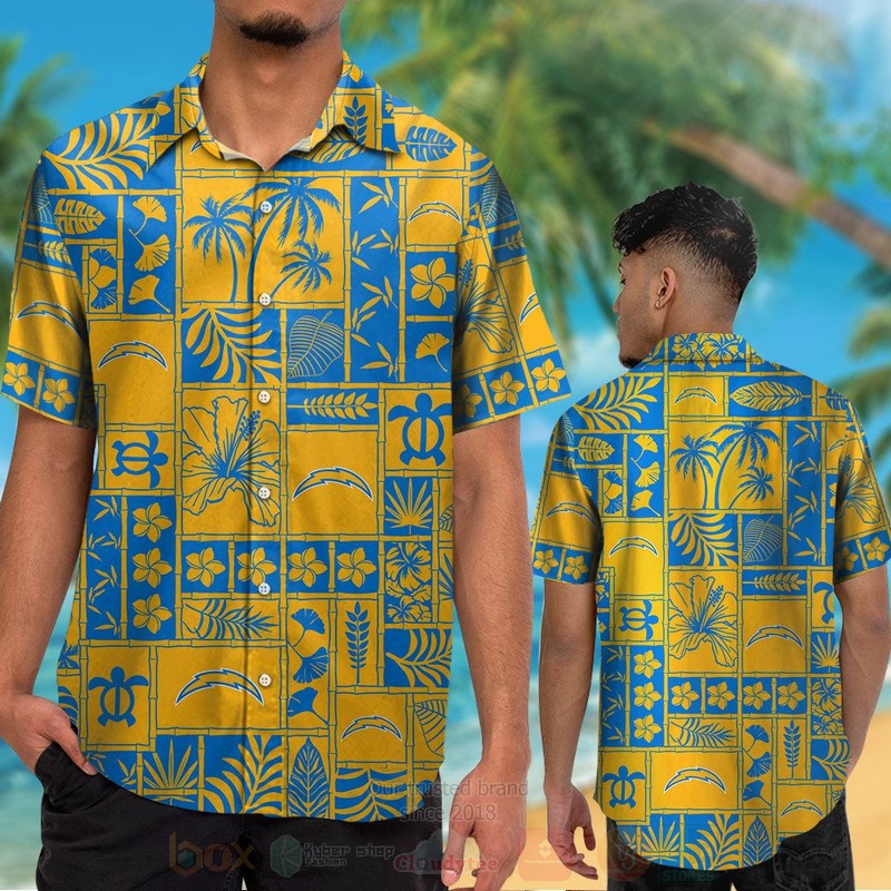 BEST NFL Los Angeles Chargers Yellow-Blue Marine Ecology Hawaii Shirt, Short 2 NFL Los Angeles Chargers Yellow Blue Marine Ecology Hawaiian Shirt Short 1