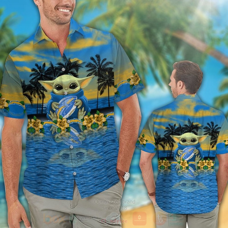 BEST NFL Los Angeles Chargers and Baby Yoda Hawaii Shirt, Short 2 NFL Los Angeles Chargers and Baby Yoda Hawaiian Shirt Short 1