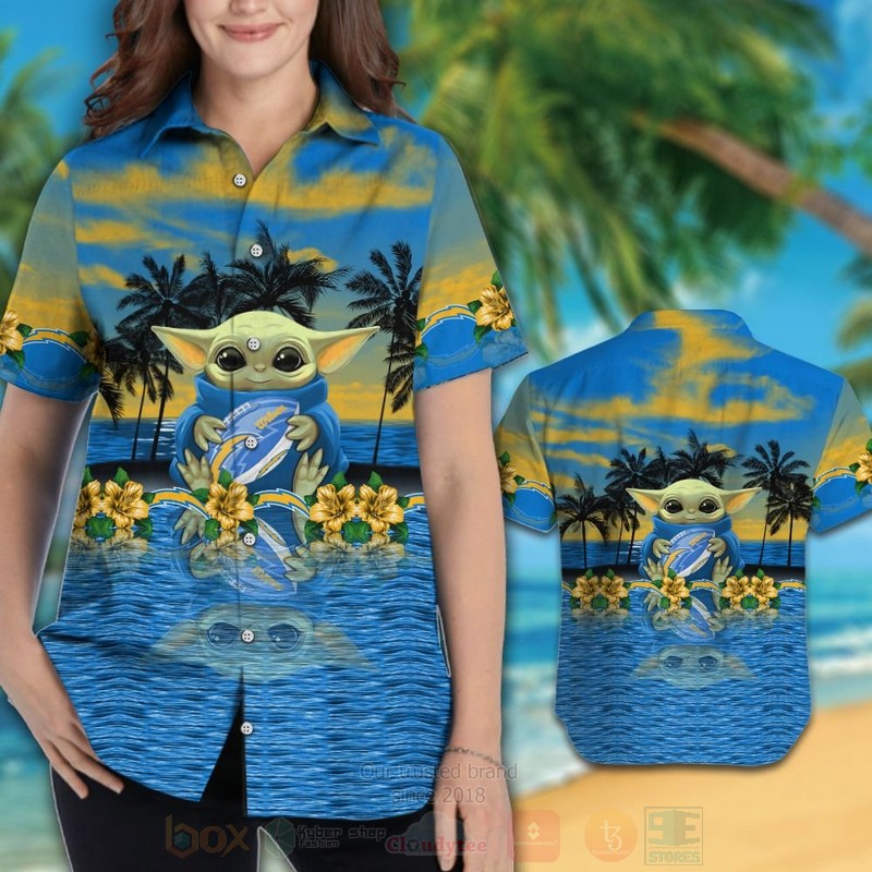 BEST NFL Los Angeles Chargers and Baby Yoda Hawaii Shirt, Short 3 NFL Los Angeles Chargers and Baby Yoda Hawaiian Shirt Short 1 2