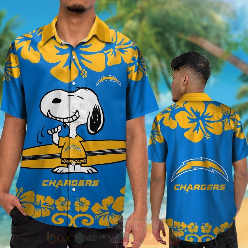 BEST NFL Los Angeles Chargers and Snoopy Hawaii Shirt, Short 2 NFL Los Angeles Chargers and Snoopy Hawaiian Shirt Short 1