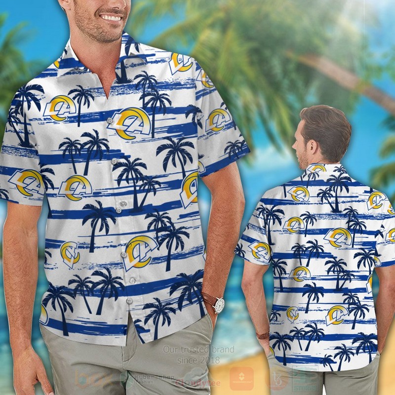 BEST NFL Los Angeles Rams Blue-White Hawaii Shirt, Short 2 NFL Los Angeles Rams Blue White Hawaiian Shirt Short 1