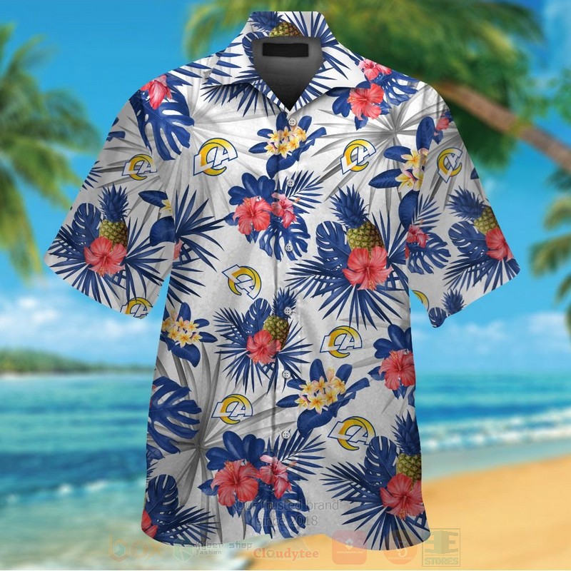 BEST NFL Los Angeles Rams Blue-White Hibiscus Hawaii Shirt, Short 13 NFL Los Angeles Rams Blue White Hibiscus Hawaiian Shirt Short