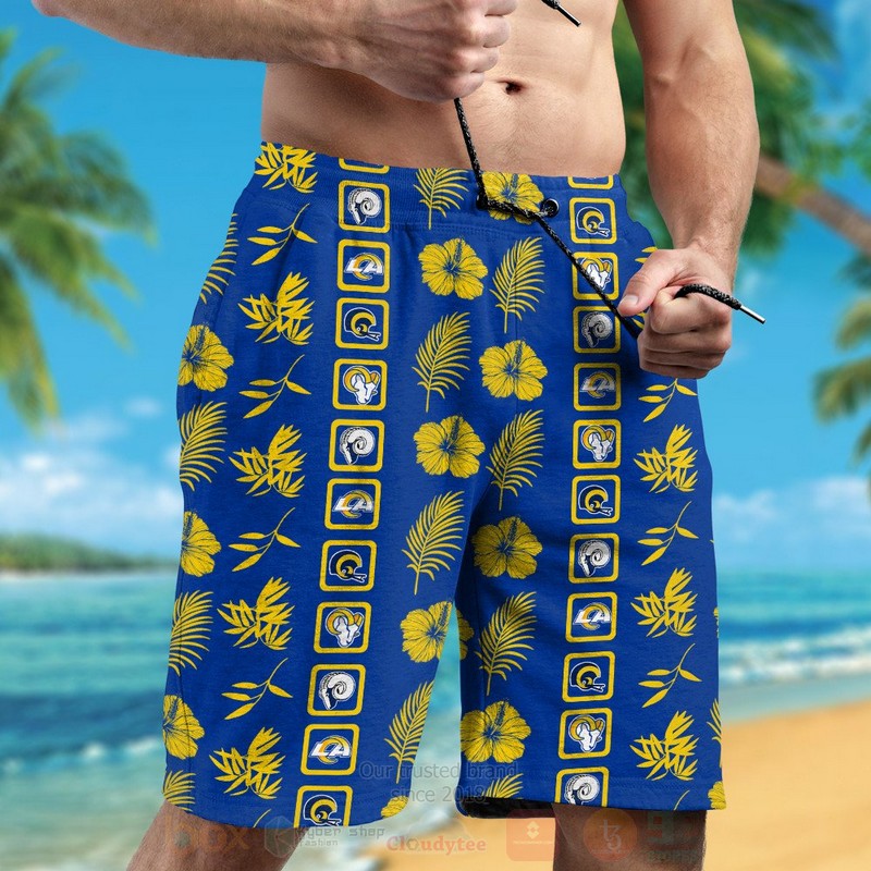 BEST NFL Los Angeles Rams Blue-Yellow Hiibscus With Logo Team Football Hawaii Shirt, Short 5 NFL Los Angeles Rams Blue Yellow Hiibscus With Logo Team Football Hawaiian Shirt Short 1 2 3 4