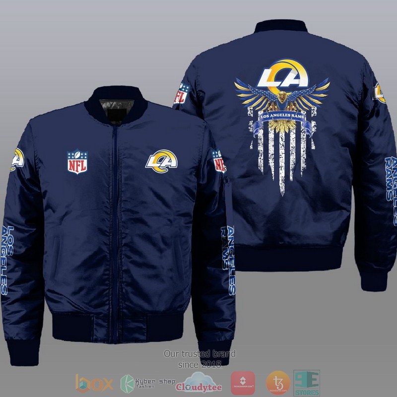 NFL Los Angeles Rams Eagle Thin Line Flag Bomber Jacket 2 NFL Los Angeles Rams Eagle Thin Line Flag Bomber Jacket 1