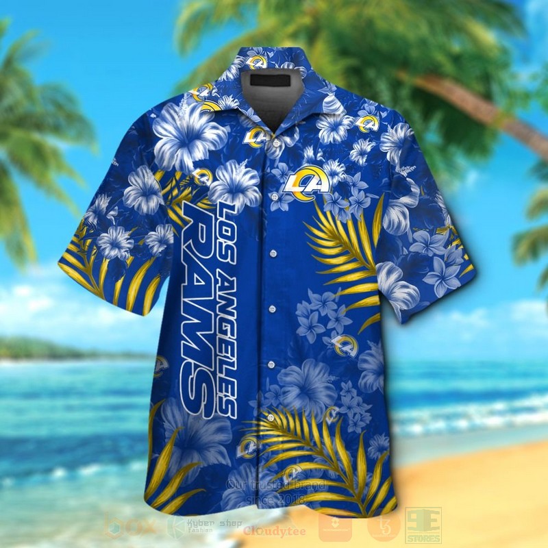 BEST NFL Los Angeles Rams Full Blue-White Hibiscus Hawaii Shirt, Short 12 NFL Los Angeles Rams Full Blue White Hibiscus Hawaiian Shirt Short