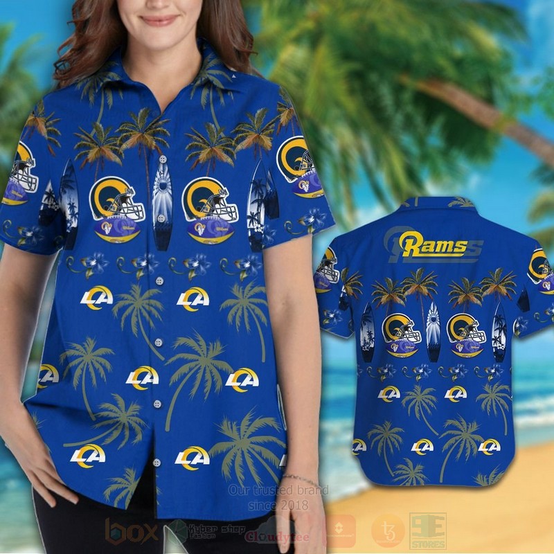 NFL Los Angeles Rams Rugby Cap Hawaiian Shirt Short 1 2