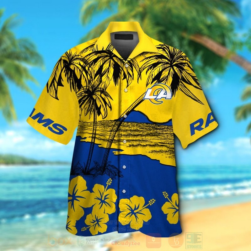 NFL Los Angeles Rams Yellow Blue Coconut Tree Hawaiian Shirt Short