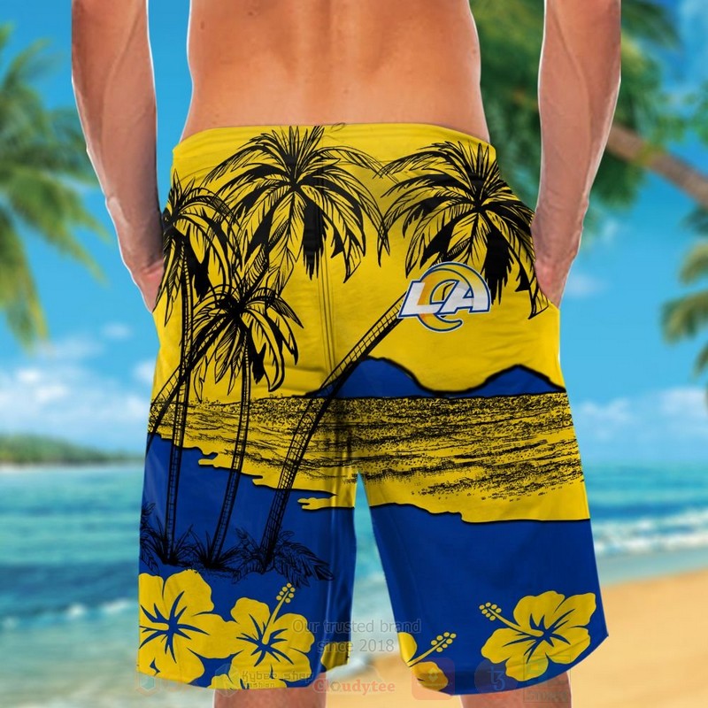 NFL Los Angeles Rams Yellow Blue Coconut Tree Hawaiian Shirt Short 1 2 3 4 5