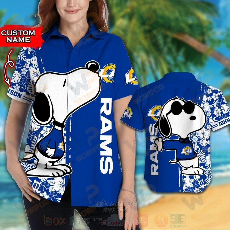 Nfl Los Angeles Rams And Snoopy Custom Name Hawaiian Shirt Short 1 2