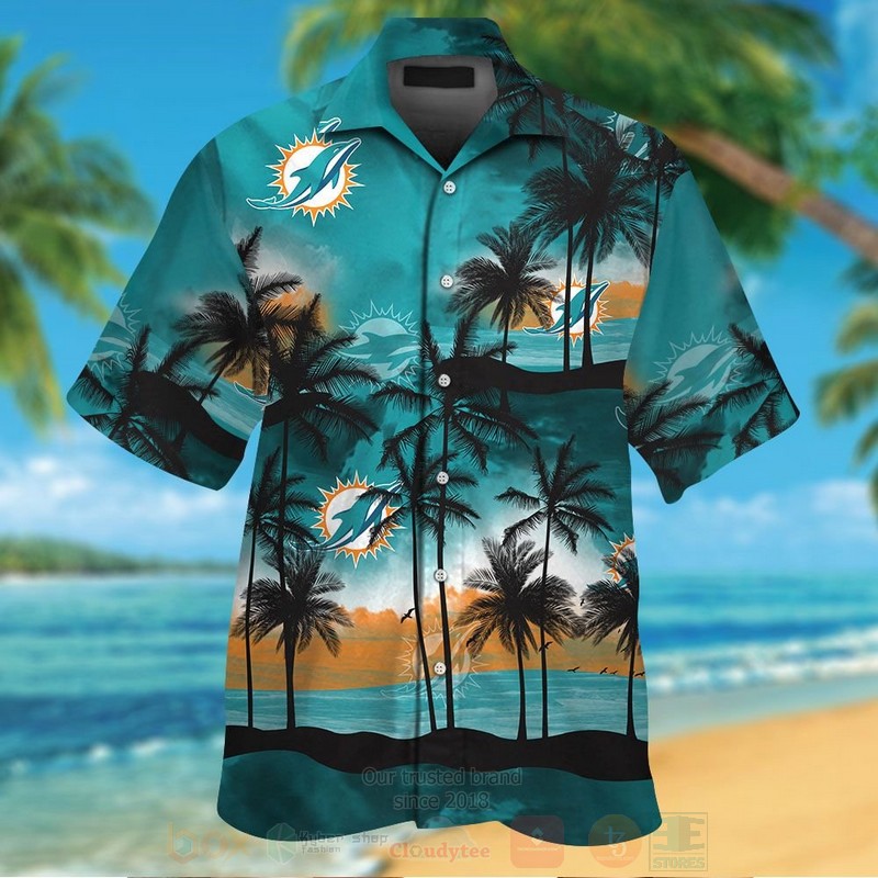 NFL Miami Dolphins Aqua Green Black Coconut Tree Hawaiian Shirt Short