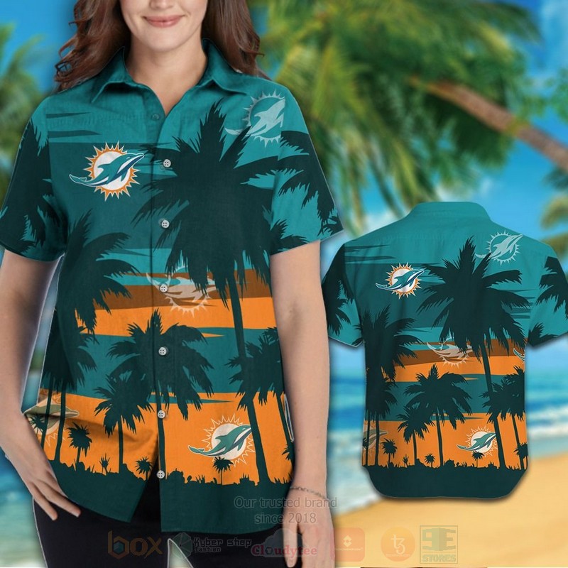 BEST NFL Miami Dolphins Aqua Green-Orange and Coconut Tree Hawaii Shirt, Short 3 NFL Miami Dolphins Aqua Green Orange and Coconut Tree Hawaiian Shirt Short 1 2